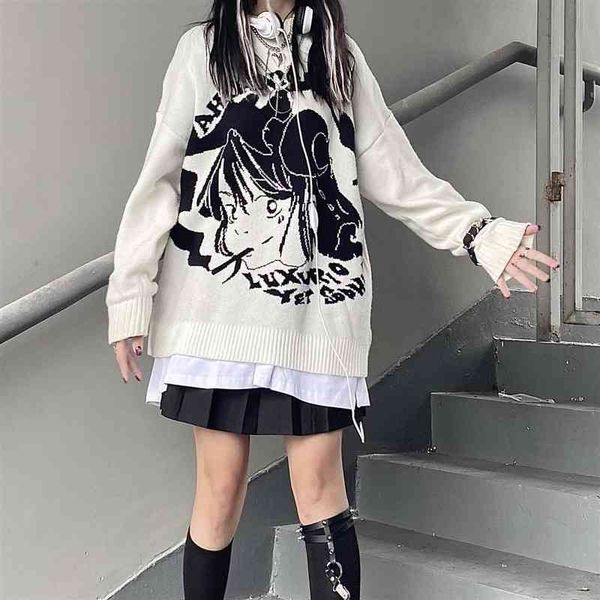 women's sweaters gothic deeptown anime printing female winter clothes korean sweater fashion long black crewneck casual 9895, White;black
women's sweaters gothic deeptown anime printing female winter clothes korean sweater fashion long black crewneck casual 9895, White;black