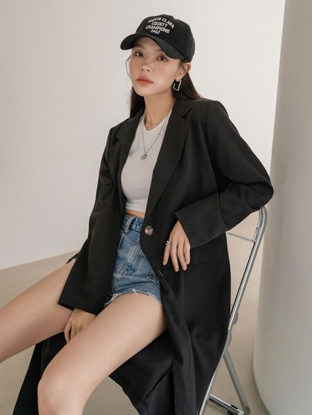 dazy split back longline blazer d3d6#, White;black
dazy split back longline blazer d3d6#, White;black