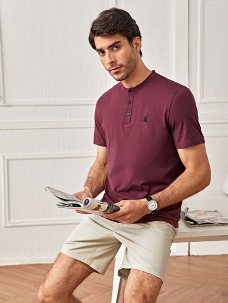 men buttoned half placket graphic embroidery k8oc#, White;black
men buttoned half placket graphic embroidery k8oc#, White;black