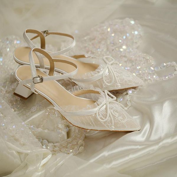 sandals summer white lace mesh gauze folds pointed thick heel bridal wedding shoes banquet dress large size bow female, Black
sandals summer white lace mesh gauze folds pointed thick heel bridal wedding shoes banquet dress large size bow female, Black