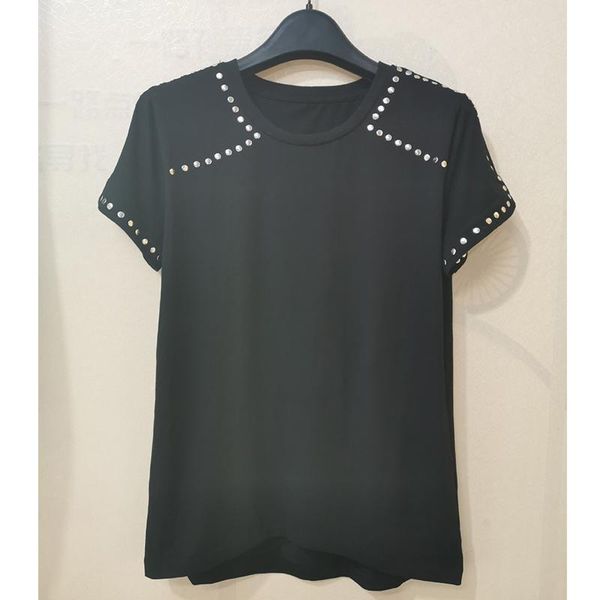 cotton short sleeve t-shirt black brand beaded women's summer fashion korean style clothes, White
cotton short sleeve t-shirt black brand beaded women's summer fashion korean style clothes, White