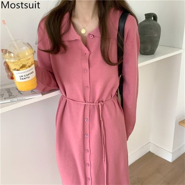knitted single-breasted women sweater dress full sleeve turn-down collar sashes midi dresses vintage solid fashion vestidos 210513, Black;gray
knitted single-breasted women sweater dress full sleeve turn-down collar sashes midi dresses vintage solid fashion vestidos 210513, Black;gray