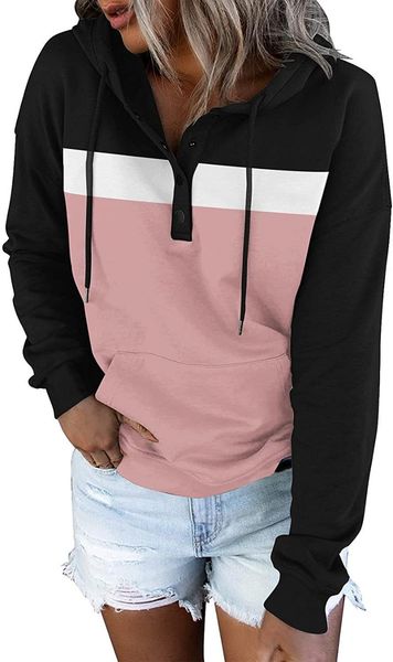 women's hoodies & sweatshirts 2021 color block stitching ladies sweatshirt with button loose pocket long sleeve casual pullover blouse, Black
women's hoodies & sweatshirts 2021 color block stitching ladies sweatshirt with button loose pocket long sleeve casual pullover blouse, Black