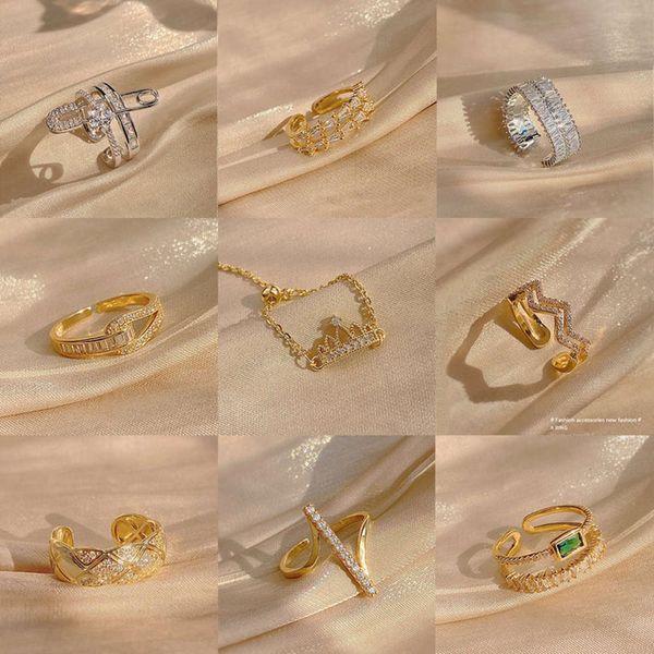 ins fashion female japanese and korean simple personality design feeling net red index finger opening zircon ring, Black