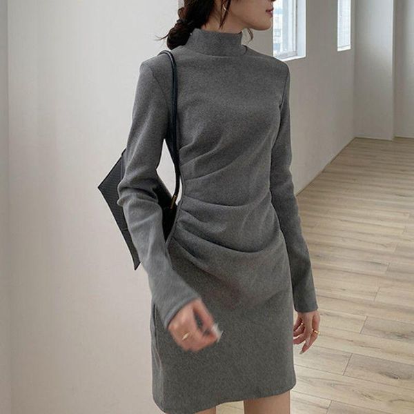 casual dresses turtleneck woman simple 2021 spring fashion solid slim black temperament pleated long sleeve party dress femme robe, Black;gray
casual dresses turtleneck woman simple 2021 spring fashion solid slim black temperament pleated long sleeve party dress femme robe, Black;gray