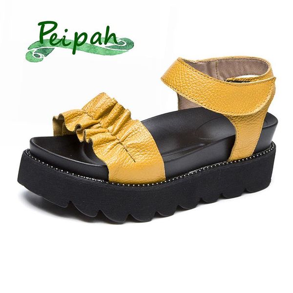 summer genuine leather women's gladiator sandals waterproof platform ladies shoes folded zapatillas mujer, Black
summer genuine leather women's gladiator sandals waterproof platform ladies shoes folded zapatillas mujer, Black