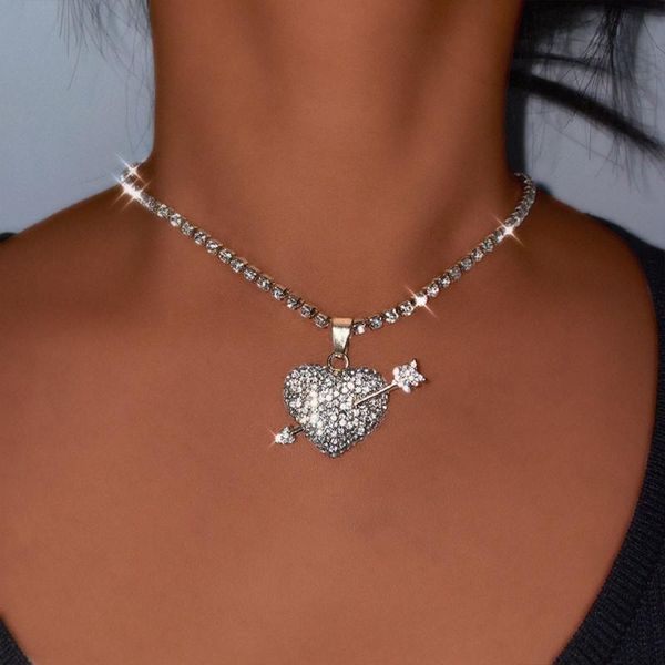 chains shining crystal love pendant necklace for women tennis chain rhinestone big heart fashion collar party luxury jewelry, Silver
chains shining crystal love pendant necklace for women tennis chain rhinestone big heart fashion collar party luxury jewelry, Silver