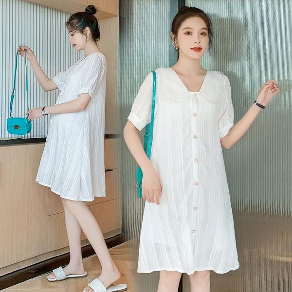 9657# maternity dress summer cotton plain color v neck short sleeves loose stylish pregnant women mom dresses, White
9657# maternity dress summer cotton plain color v neck short sleeves loose stylish pregnant women mom dresses, White