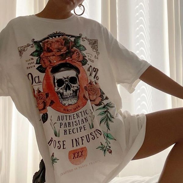 women's t-shirt fashion skull letter graphic printed short sleeve loose casual tee women 2021 summer chic punk girl streetwear shirt to, White
women's t-shirt fashion skull letter graphic printed short sleeve loose casual tee women 2021 summer chic punk girl streetwear shirt to, White