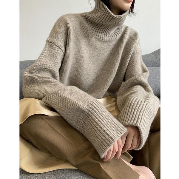 women's sweaters qtang 2021 pure loose cashmere sweater pullover winter thickened high collar ladies lazy wind knitted, White;black
women's sweaters qtang 2021 pure loose cashmere sweater pullover winter thickened high collar ladies lazy wind knitted, White;black