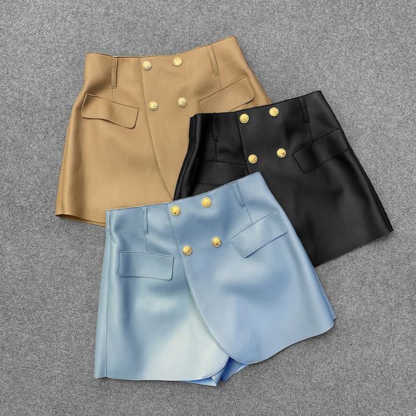 women's shorts 2021 spring wome genuine leather of chic double-breasted c55 pants, White;black
women's shorts 2021 spring wome genuine leather of chic double-breasted c55 pants, White;black