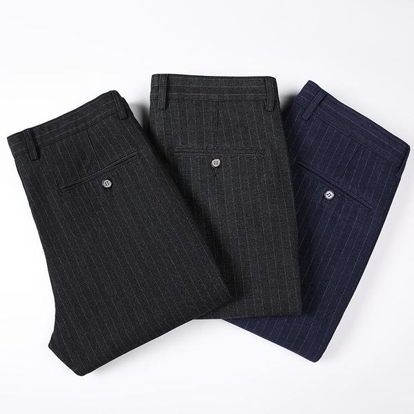 men's pants 2021 autumn brand straight loose cotton classic style business casual young trousers plus size striped, Black
men's pants 2021 autumn brand straight loose cotton classic style business casual young trousers plus size striped, Black