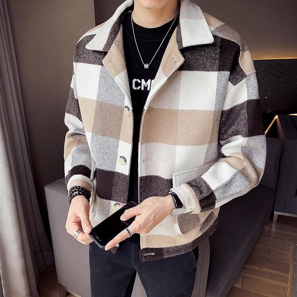 men's wool & blends 2021 autumn winter men coats plaid casual warm woolen overcoat turn-down collar trench b615, Black
men's wool & blends 2021 autumn winter men coats plaid casual warm woolen overcoat turn-down collar trench b615, Black