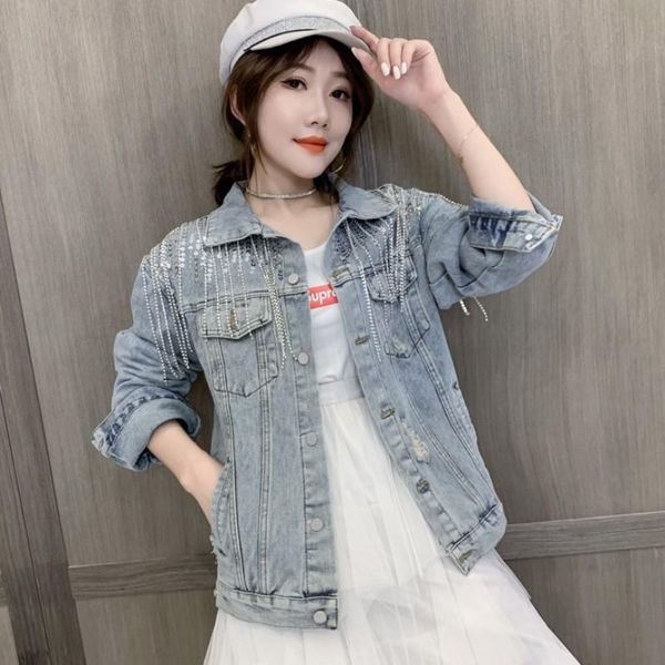 women's jackets hole short denim jacket vintage women spring autumn long sleeve sequined chain tassel jeans korean leisure female, Black;brown
women's jackets hole short denim jacket vintage women spring autumn long sleeve sequined chain tassel jeans korean leisure female, Black;brown