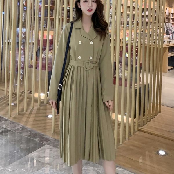 dress autumn vintage women casual sleeve buttons pleated with sashes korean ol long robe vestidos 3zn7, Black;gray 
dress autumn vintage women casual sleeve buttons pleated with sashes korean ol long robe vestidos 3zn7, Black;gray