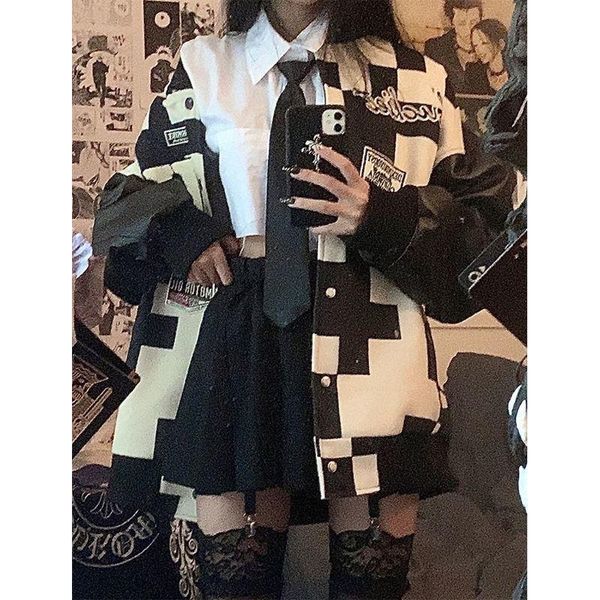women's jackets 2021 autumn korean black and white plaid baseball uniform jacket clothing all-match coat casual, Black;brown
women's jackets 2021 autumn korean black and white plaid baseball uniform jacket clothing all-match coat casual, Black;brown