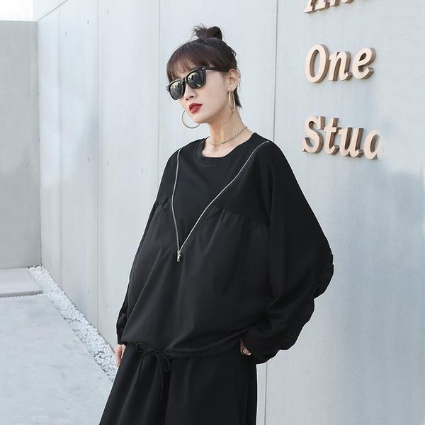 women's t-shirt 210111 women black hem drawsting zipper big size rount neck long sleeve fashion tide spring autumn 2021, White
women's t-shirt 210111 women black hem drawsting zipper big size rount neck long sleeve fashion tide spring autumn 2021, White