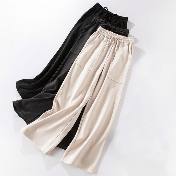autumn winter warm thick casual straight women's pants female drawstring loose woolen wide leg trousers ladies 210428, Black;white
autumn winter warm thick casual straight women's pants female drawstring loose woolen wide leg trousers ladies 210428, Black;white