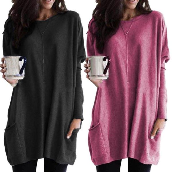 women's t-shirt plus size women solid color o-neck long sleeve tunic with pockets, White
women's t-shirt plus size women solid color o-neck long sleeve tunic with pockets, White
