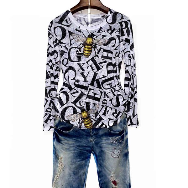women's t-shirt 2021 arrival drilling letters print t women long sleeve graphic tees loose tee femme yls5, White
women's t-shirt 2021 arrival drilling letters print t women long sleeve graphic tees loose tee femme yls5, White
