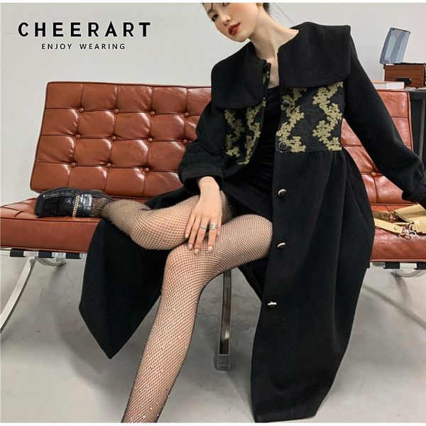 women's wool & blends cheerart winter coats and jackets women black patchwork button up long tweed jacket ladies korean fashion outerwe 
women's wool & blends cheerart winter coats and jackets women black patchwork button up long tweed jacket ladies korean fashion outerwe