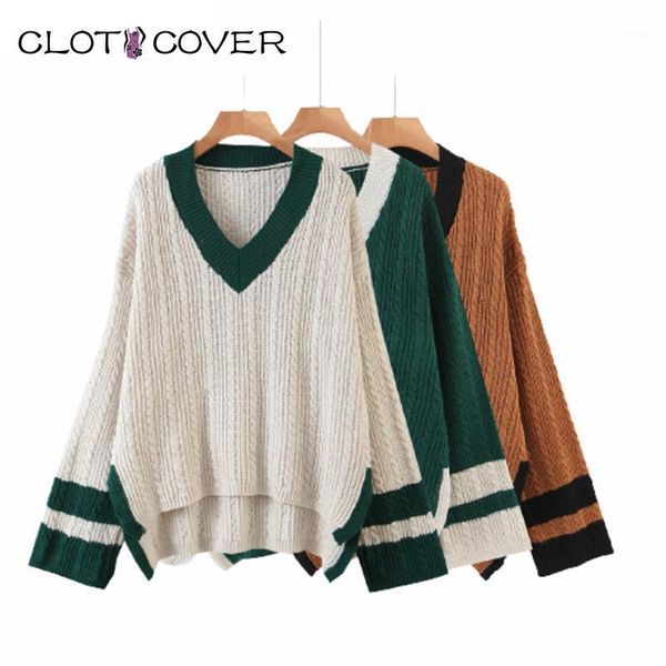 women's sweaters casual v-neck spring autumn ribbed pullover knitted long sleeve patchwork sweater lady loose green jumper, White;black
women's sweaters casual v-neck spring autumn ribbed pullover knitted long sleeve patchwork sweater lady loose green jumper, White;black