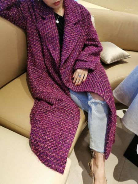 women's wool & blends 2021 winter tweed woolen coat middle long loose retro plaid thickened, Black
women's wool & blends 2021 winter tweed woolen coat middle long loose retro plaid thickened, Black