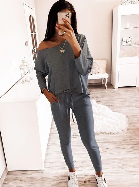 women's tracksuits autumn off shoulder 2-piece set long sleeve sweatshirt and pants leisure casual outfits, Gray
women's tracksuits autumn off shoulder 2-piece set long sleeve sweatshirt and pants leisure casual outfits, Gray