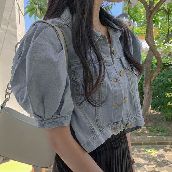 jackets summer turn-down collar single breasted loose section puff sleeve short denim jacket korean casual women coats veste femme 0u6w, Black;brown
jackets summer turn-down collar single breasted loose section puff sleeve short denim jacket korean casual women coats veste femme 0u6w, Black;brown