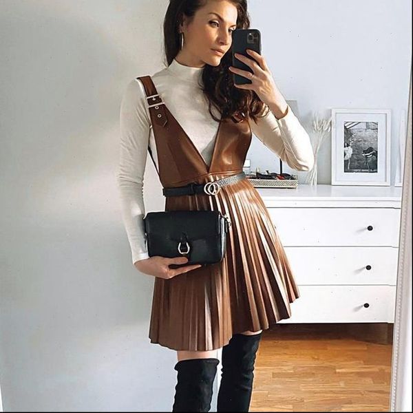 ardm women dresses autumn elegant woman dress v neck straple pleated mini vintage offise ladies pu faux leather de festa, Black;gray
ardm women dresses autumn elegant woman dress v neck straple pleated mini vintage offise ladies pu faux leather de festa, Black;gray
