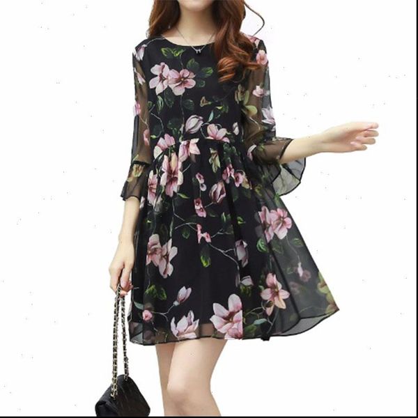fall o neck mid length womens dress floral chiffon casual knee elegant ss869, Black;gray
fall o neck mid length womens dress floral chiffon casual knee elegant ss869, Black;gray