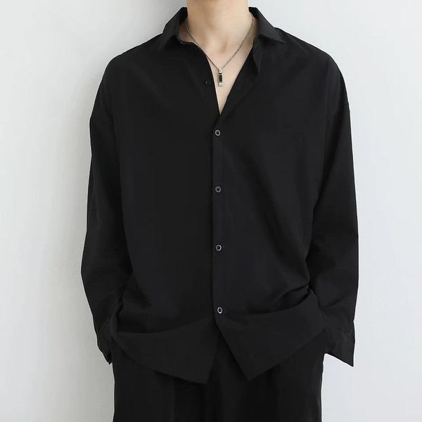 men's casual shirts spring solid color luxury black shirt long sleeve korean trend dk uniform loose business for men, White;black
men's casual shirts spring solid color luxury black shirt long sleeve korean trend dk uniform loose business for men, White;black