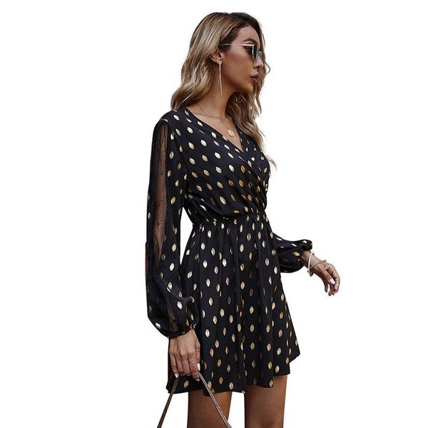 women gold dot print long lace sleeve casual autumn winter dress fashion v neck elegant party mini dresses vestido robe, Black;gray
women gold dot print long lace sleeve casual autumn winter dress fashion v neck elegant party mini dresses vestido robe, Black;gray