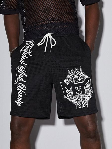 men slogan graphic drawstring waist shorts n0x7#, Black
men slogan graphic drawstring waist shorts n0x7#, Black