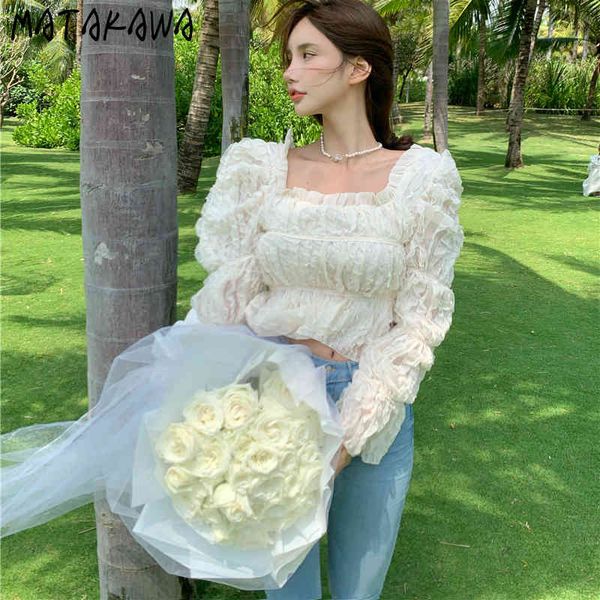 matakawa chiffon shirt women's square collar slim blouse women butterfly sleeve summer lace long-sleeved short shirt 210513, White
matakawa chiffon shirt women's square collar slim blouse women butterfly sleeve summer lace long-sleeved short shirt 210513, White