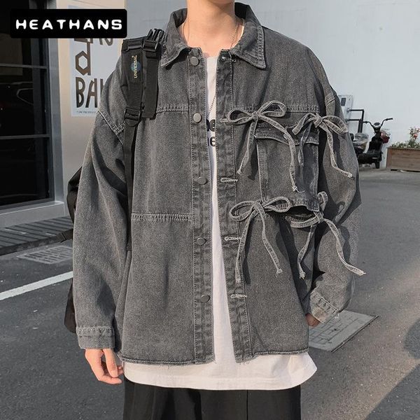 men's jackets spring autumn denim korean handsome street jean for male winter bow bandage jacket men casual clothing nz2q, Black;brown
men's jackets spring autumn denim korean handsome street jean for male winter bow bandage jacket men casual clothing nz2q, Black;brown