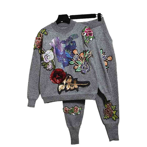 women's tracksuits autumn fashion sequins flowers long sleeve black knitted sweater + casual little feet pants two piece set g520, Gray
women's tracksuits autumn fashion sequins flowers long sleeve black knitted sweater + casual little feet pants two piece set g520, Gray