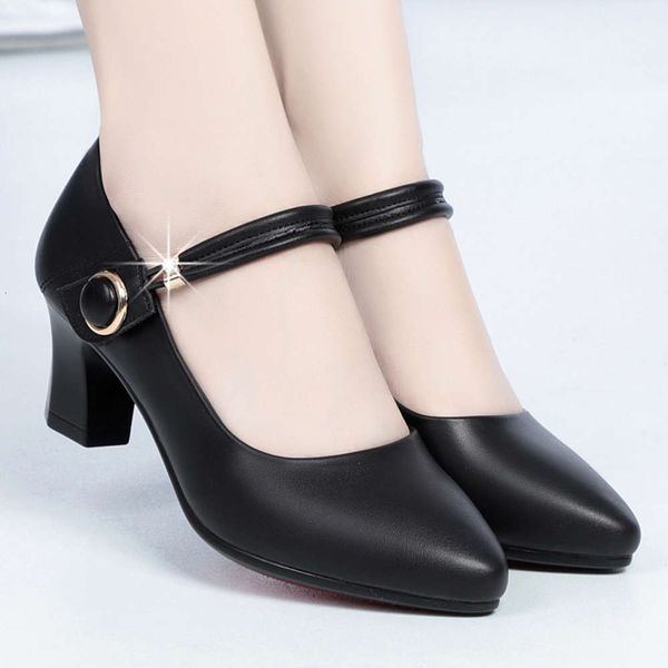 high heeled sho women's profsional work spring and autumn thick heel single leather, Black
high heeled sho women's profsional work spring and autumn thick heel single leather, Black
