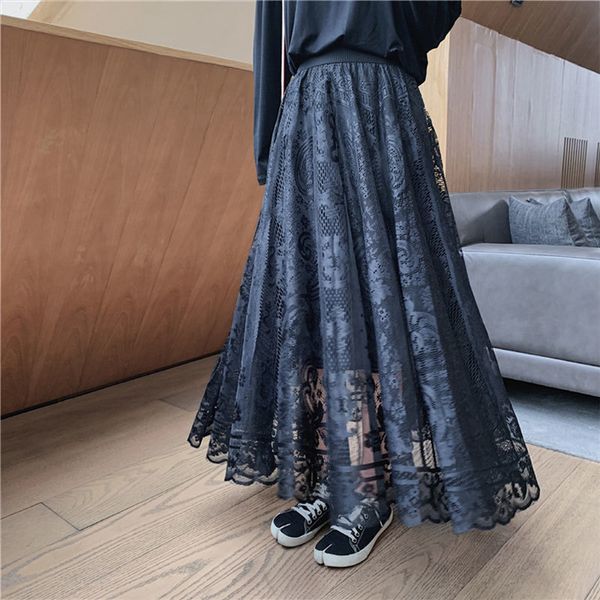 elastic high waist lace skirts womens spring autumn new korean elegant casual a-line black long mujer faldas female 210412
elastic high waist lace skirts womens spring autumn new korean elegant casual a-line black long mujer faldas female 210412