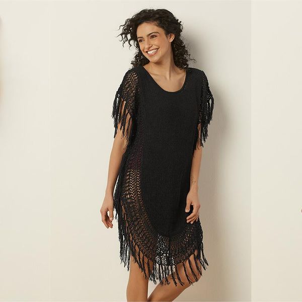 women's swimwear 2021 black crochet tunic hollow out o-neck sleeveless fringed women summer mini dress beach wear swim suit cover up q1, White;black
women's swimwear 2021 black crochet tunic hollow out o-neck sleeveless fringed women summer mini dress beach wear swim suit cover up q1, White;black
