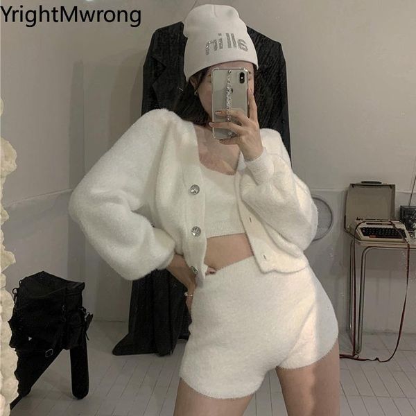 women's tracksuits 3 piece matching set outfit women sweater suit solid white knit cashmere furry button v-neck coat high waist short p, Gray
women's tracksuits 3 piece matching set outfit women sweater suit solid white knit cashmere furry button v-neck coat high waist short p, Gray