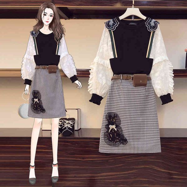 skirts fashion sequined patchwork women two piece sets lantern sleeve embroidery sweater + midi plaid skirt suit with pu sashes bag, Black
skirts fashion sequined patchwork women two piece sets lantern sleeve embroidery sweater + midi plaid skirt suit with pu sashes bag, Black