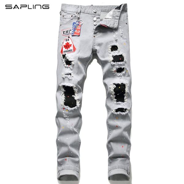 personality men's jeans light gray embroidery badge hole denim trousers for male stretch casual handsome mens long pencil pants, Blue
personality men's jeans light gray embroidery badge hole denim trousers for male stretch casual handsome mens long pencil pants, Blue