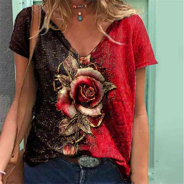 summer women v neck floral rose printed short sleeve shirt casual loose pullover plus size tshirt ladies clothing streewear 210623, White
summer women v neck floral rose printed short sleeve shirt casual loose pullover plus size tshirt ladies clothing streewear 210623, White