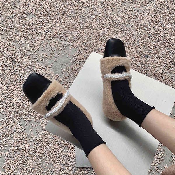 dress shoes pearl beaded chain square toe flat fur women slip-on mixed color wool soft leather boat elegant women's autumn 6df7, Black
dress shoes pearl beaded chain square toe flat fur women slip-on mixed color wool soft leather boat elegant women's autumn 6df7, Black