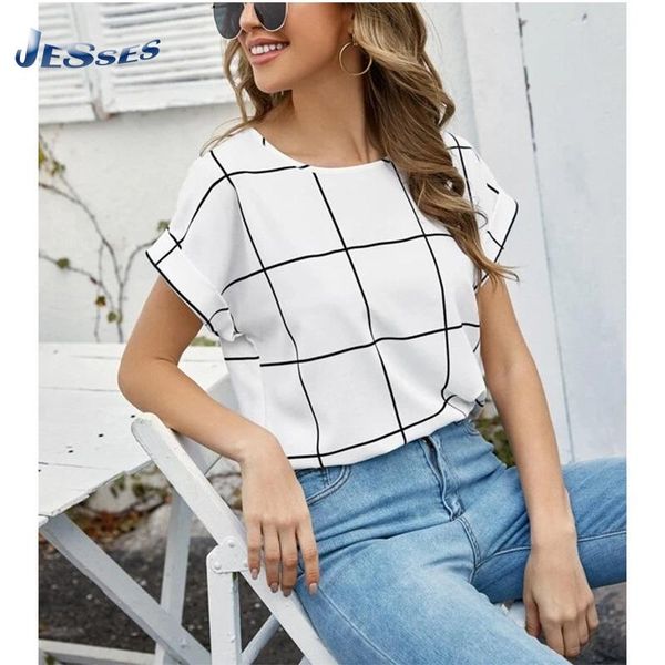 women's t-shirt streetwear round neck plaid casual ladies short-sleeved spring summer pullover harajuku style large sizes t shirts, White
women's t-shirt streetwear round neck plaid casual ladies short-sleeved spring summer pullover harajuku style large sizes t shirts, White