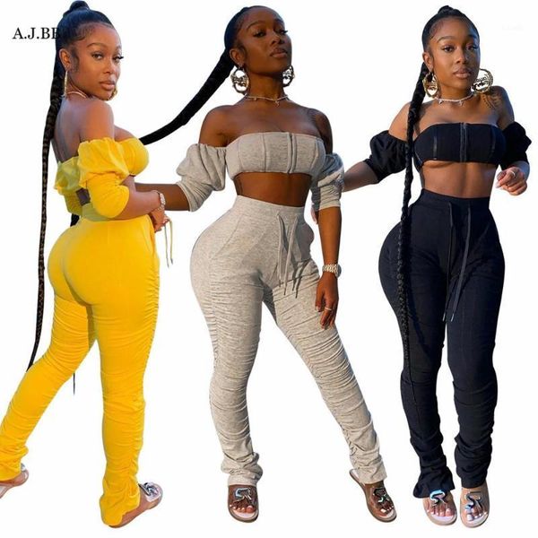 european solid color women's suit summer fashion off shoulder short sleeve bra and trousers two piece set, Gray
european solid color women's suit summer fashion off shoulder short sleeve bra and trousers two piece set, Gray