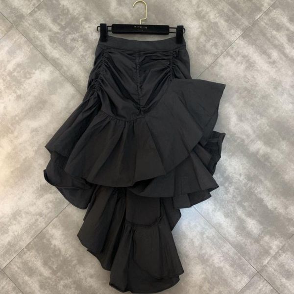 skirts 2022 spring summer high waist elastic ruffles pleated black long skirt women mf901
skirts 2022 spring summer high waist elastic ruffles pleated black long skirt women mf901