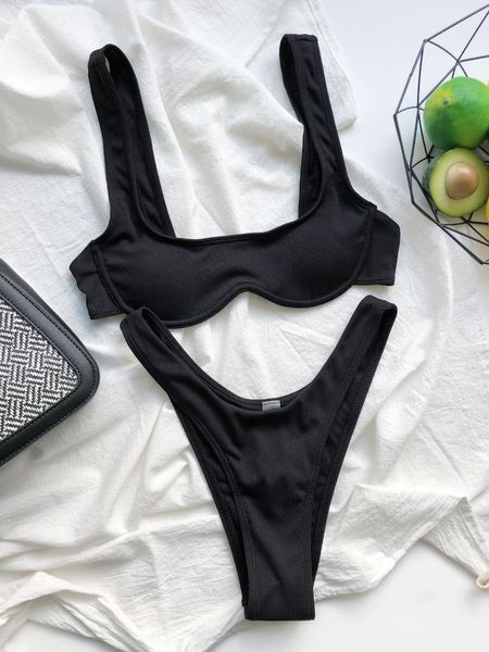 women's swimwear 2021 bikini solid color swimsuit gathered suit summer beachwear, White;black
women's swimwear 2021 bikini solid color swimsuit gathered suit summer beachwear, White;black