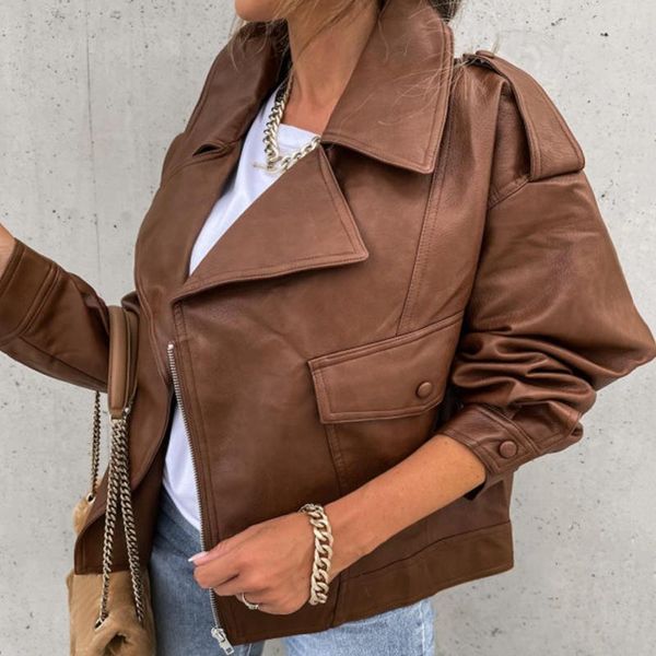 women's jackets 2021 winter spring women pu leather motorcycle jacket female solid color ladys loose casual outerwear, Black;brown
women's jackets 2021 winter spring women pu leather motorcycle jacket female solid color ladys loose casual outerwear, Black;brown